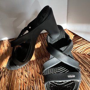 Size 11 CROCS Cyprus IV High Heels Womens 14558 Chunky Sandals Shoes Rubber